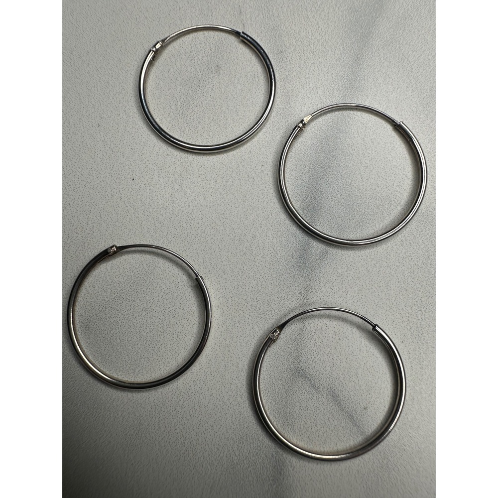 Sterling Silver 925 Endless Hoop Earrings Set of 2 Pairs Round High Polish 24mm